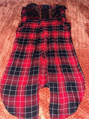 NB Red and Black Plaid Sleeveless Button-Front Top with lace back. Size M